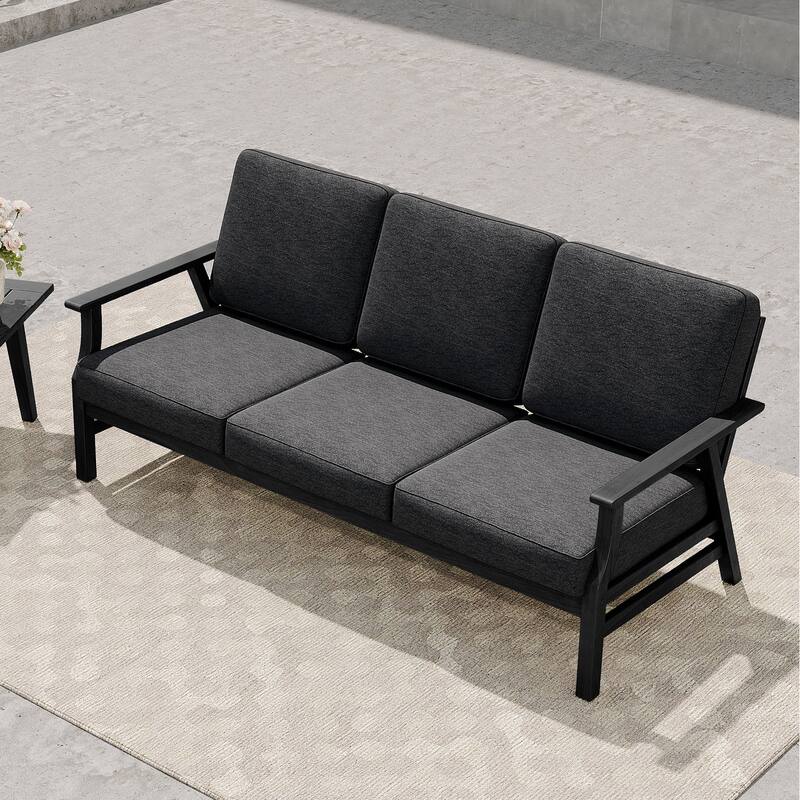Casual Wood Cushioned 5-Piece Outdoor Patio Conversation Set