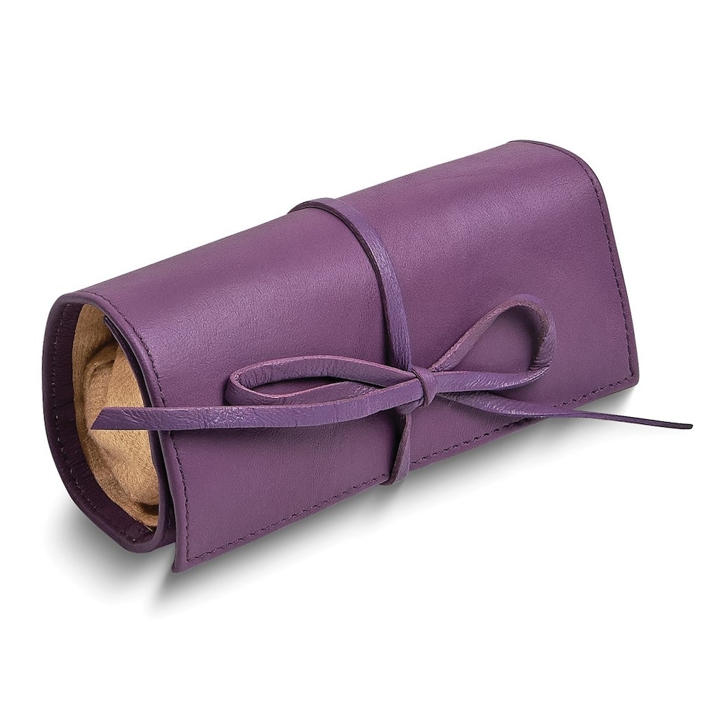 Curata Purple Leather Tie Jewelry Roll with Removable Zippered Pouch