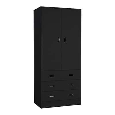 19" Modern Double-door Armoire with 3 Drawers and 1 Hanging Rod for Bedroom
