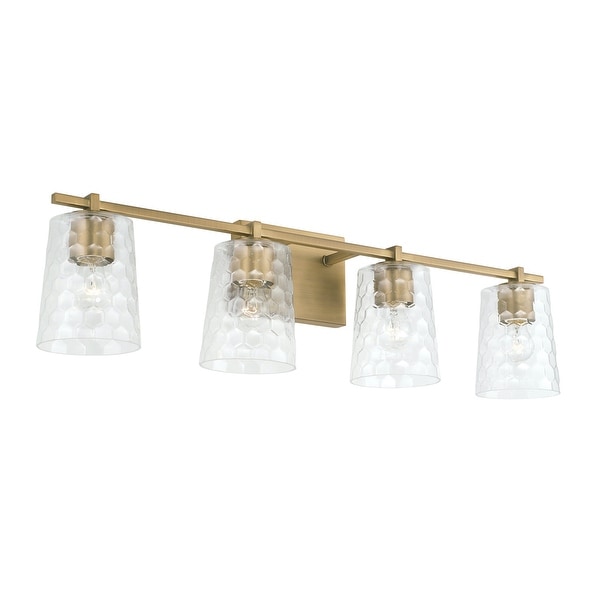 4-light 32.75-inch Bath/ Vanity Fixture w/ Clear Honeycomb Glass. Opens flyout.