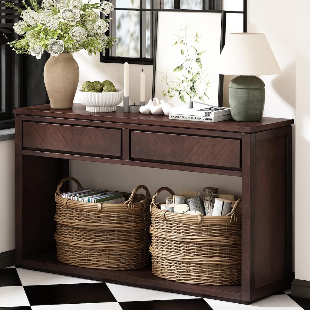 55" Console Table, Rustic Wooden Entryway Table with Storage
