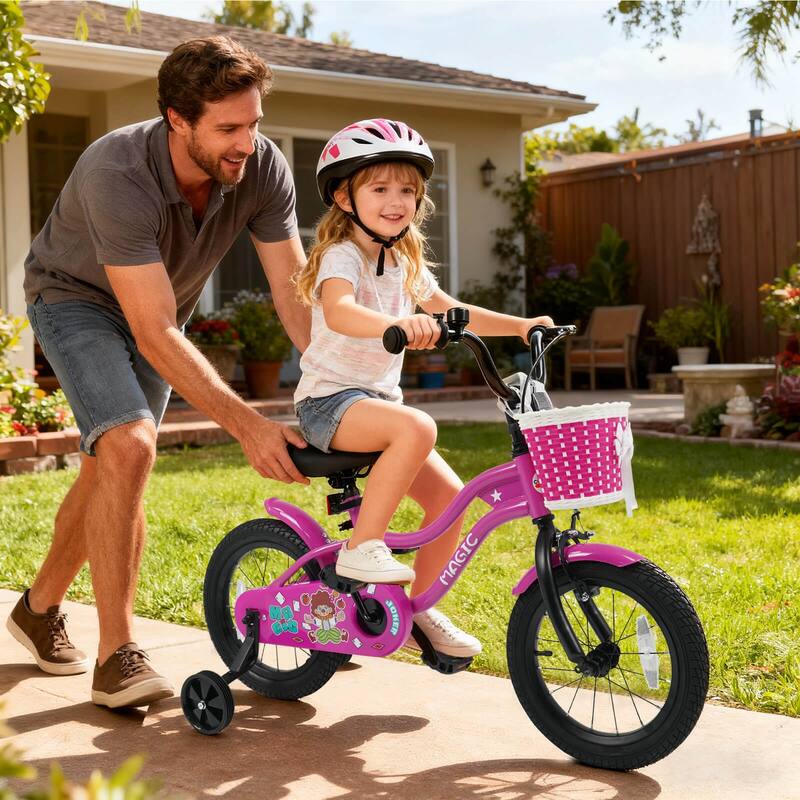 Costway 12”/14”/16”/18” Kids Bike with Training Wheels, Basket, Hand & - See Details