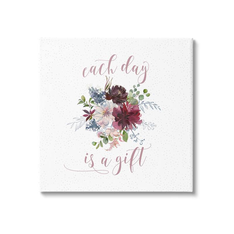 Stupell Each Day Gift Calligraphy Quote Minimal Floral Pattern Canvas Wall Art - 24 x 24