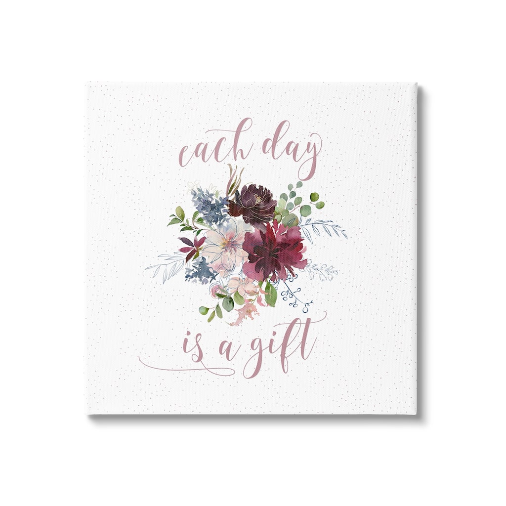 Stupell Each Day Gift Calligraphy Quote Minimal Floral Pattern Canvas Wall Art