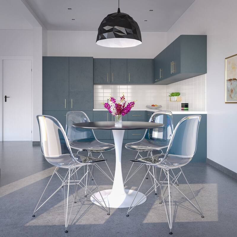 Cresco Transparent Acrylic Chairs with Chrome Eiffel Legs - Modern Dining Chairs for Kitchen Dining Room Home Office Set of 2