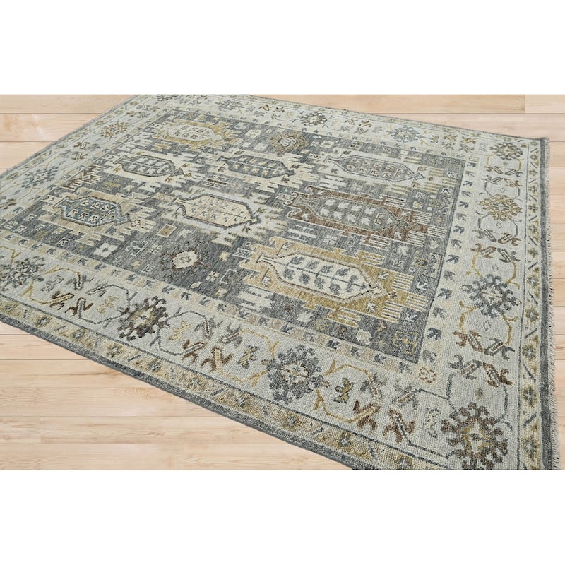 Hand Knotted Gray, Brown Oushak Wool Arts & Crafts Oriental Area Rug - 8' 3'' x 9' 11''