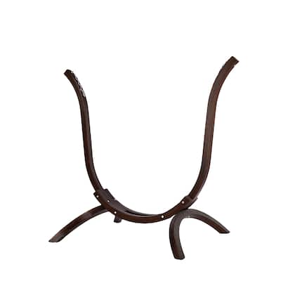 Carbonized Brown Wooden Hammock Chair Stand Curved Russian Larch Frame for Indoor and Outdoor Use Weather Resistant