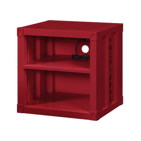 Metal Nightstand with 2 Open Compartment and USB Port, Red - 20 H x 20 W x 17 L Inches
