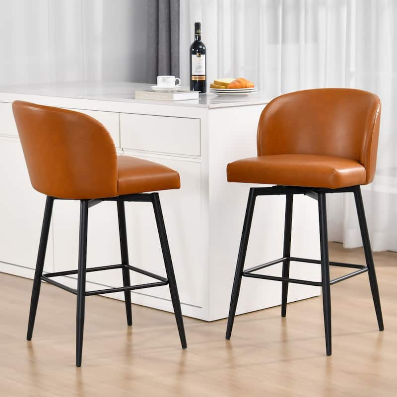 Modern 27" Counter Height Swivel Barstool with Faux Leather Upholstered - Set of 2 - Brown