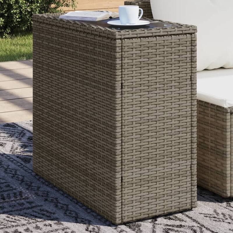 vidaXL Patio Side Table Outdoor Furniture Side Tea Coffee Table Poly Rattan - 10.8 x 22.8 x 21.7 in - Gray-glass