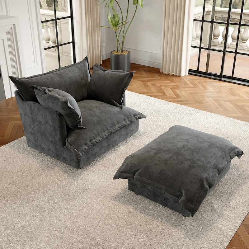 Modern Cloud Chaise Longue Accent Chair with Ottoman set