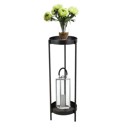 Modern Folding Plant Stand, 2-Tier Metal Potted Plant Holder, Black