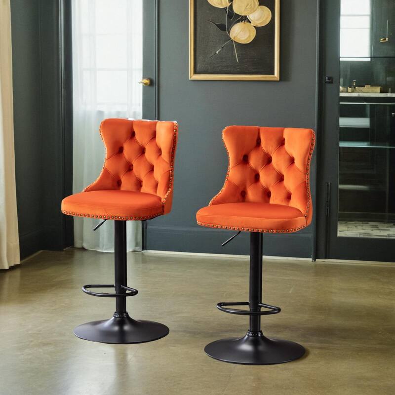 Adjusatble Seat , Modern Upholstered Bar Stools with Backs Comfortable Tufted for Home Pub and Kitchen Island