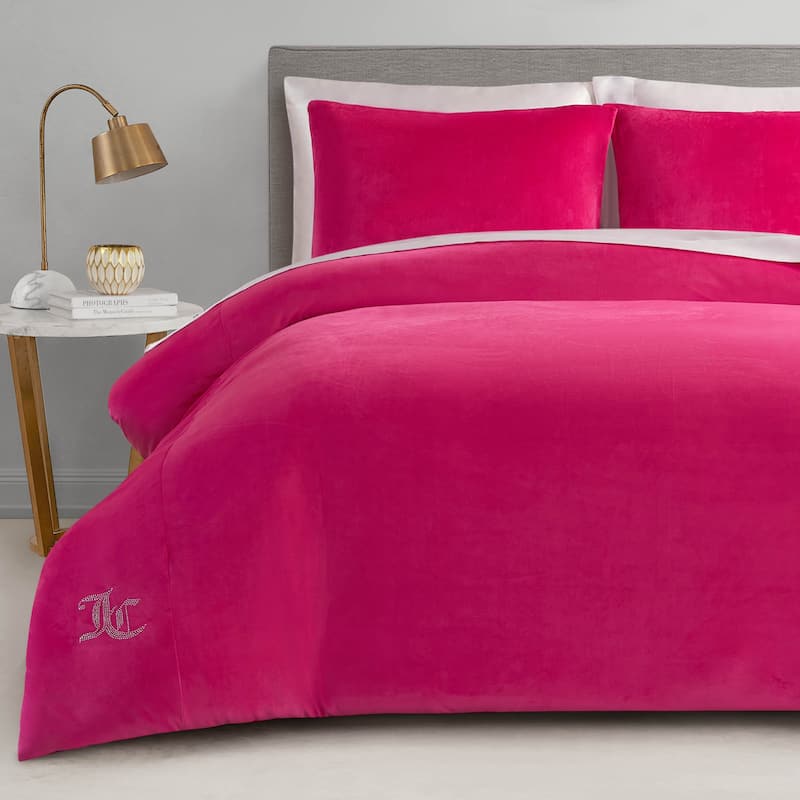 Juicy Couture Solid Velour Comforter and Sham Sets - Hot Pink - King
