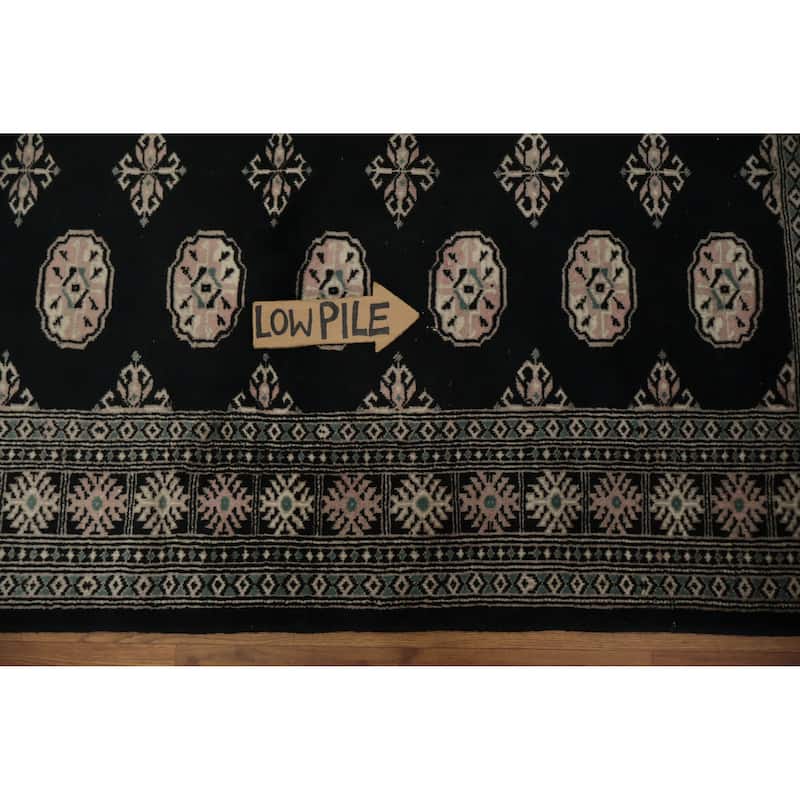 Hand Knotted Oriental 100% Wool Carpet Traditional Geometric Black Bokhara Area Rug - 6' 6'' X 4' 2''