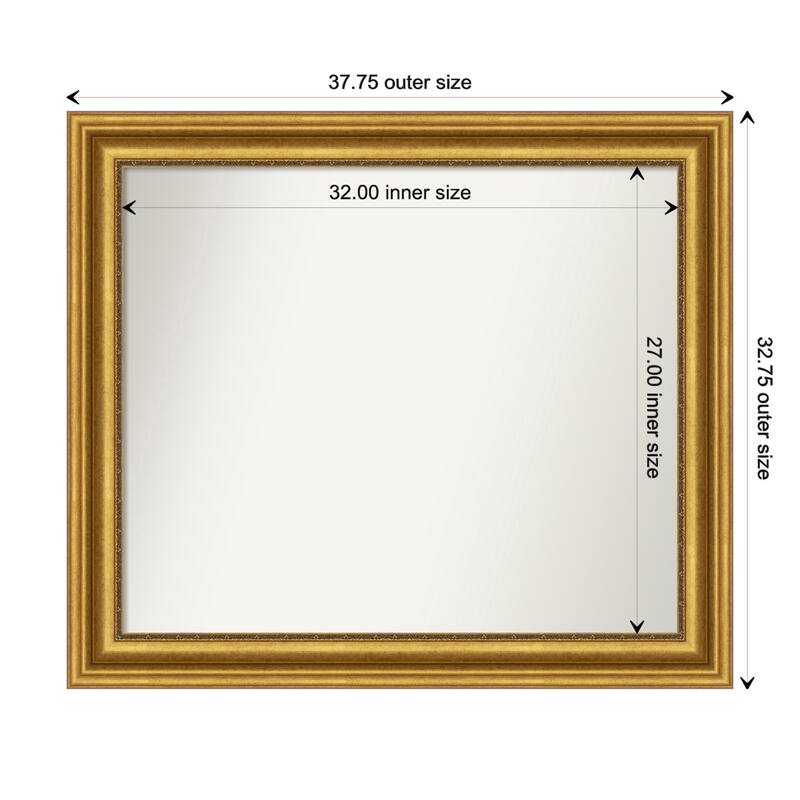 Parlor Gold Framed Non-Beveled Custom Wall Mirror, Bathroom Vanity Mirror - Outer Size: 37.75 x 32.75