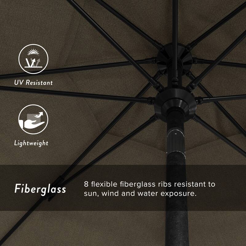 California Umbrella 9' Rd.Crank Lift, Collar Tilt, Aluminum Pole, Fiberglass Rib Patio Umbrella, Black Finish, Olefin Fabric