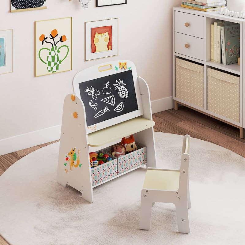 Costway 4-in-1 Kids Table & Chair Set with Magnetic Whiteboard & - See Details