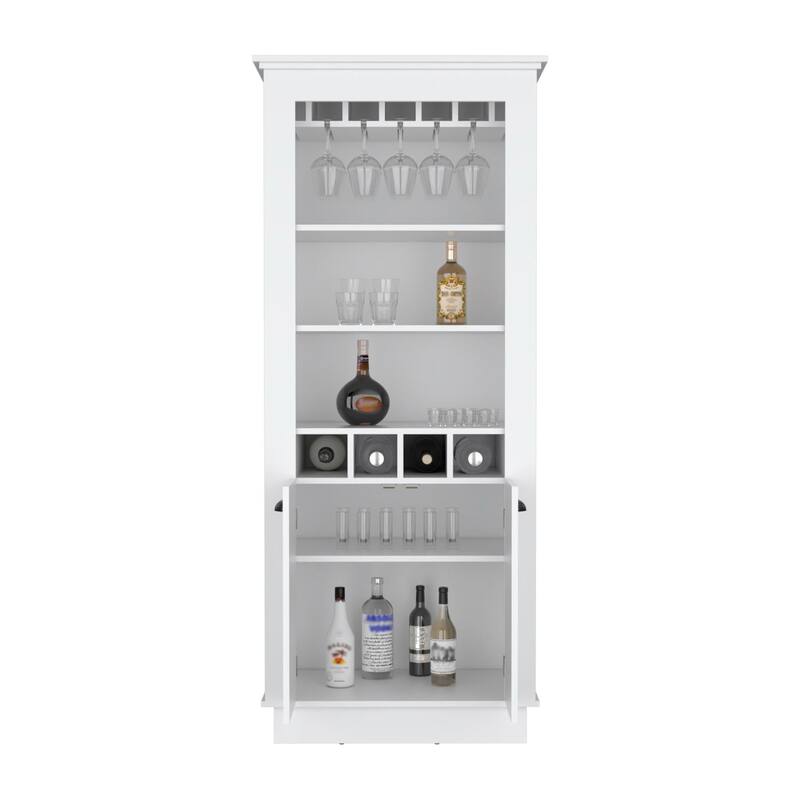 Lafayette Bar Cabinet, Upper Glass Holder and Dual Door Design