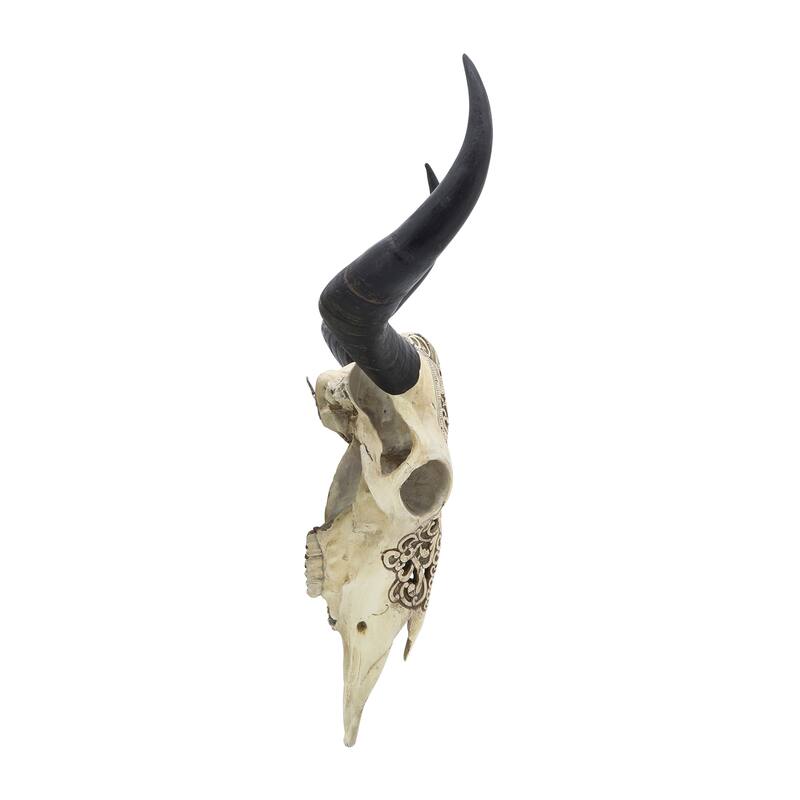 Sagebrook Home Boho Resin 28" Bull Skull Wall Accent, Ivory/Black