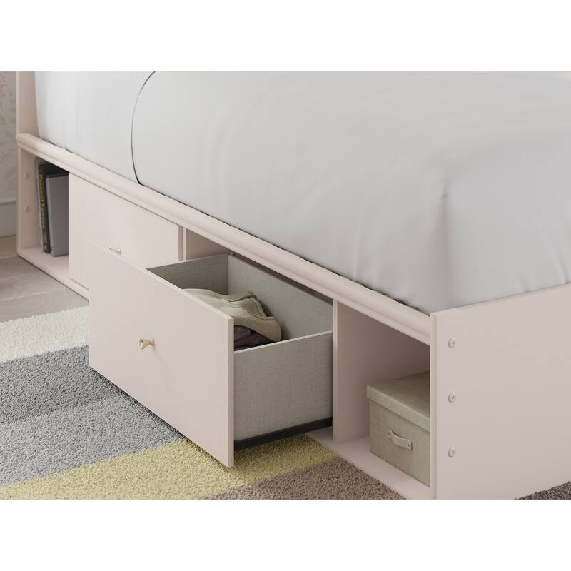 Signature Design by Ashley Wistenpine Pink/Cream Twin Upholstered Panel Platform Bed with Storage