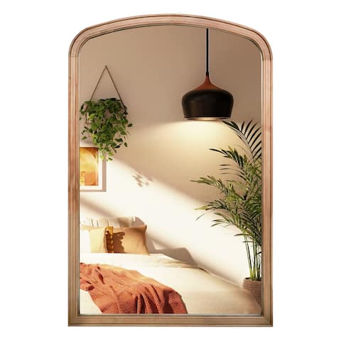 Wooden Frame French Arch Top Wall Mirror for Décor, 24" x 36", Rustic Brown, Vintage Mirror for Wall Style Wall Mirror