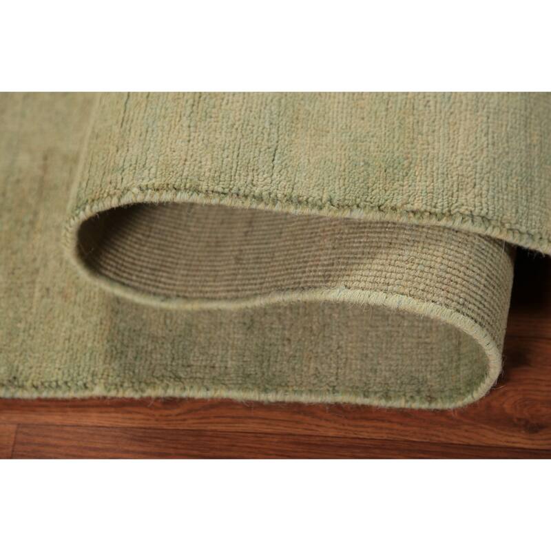 Modern Gabbeh Oriental Area Rug Handmade Green Wool Carpet - 5'0" x 6'7"