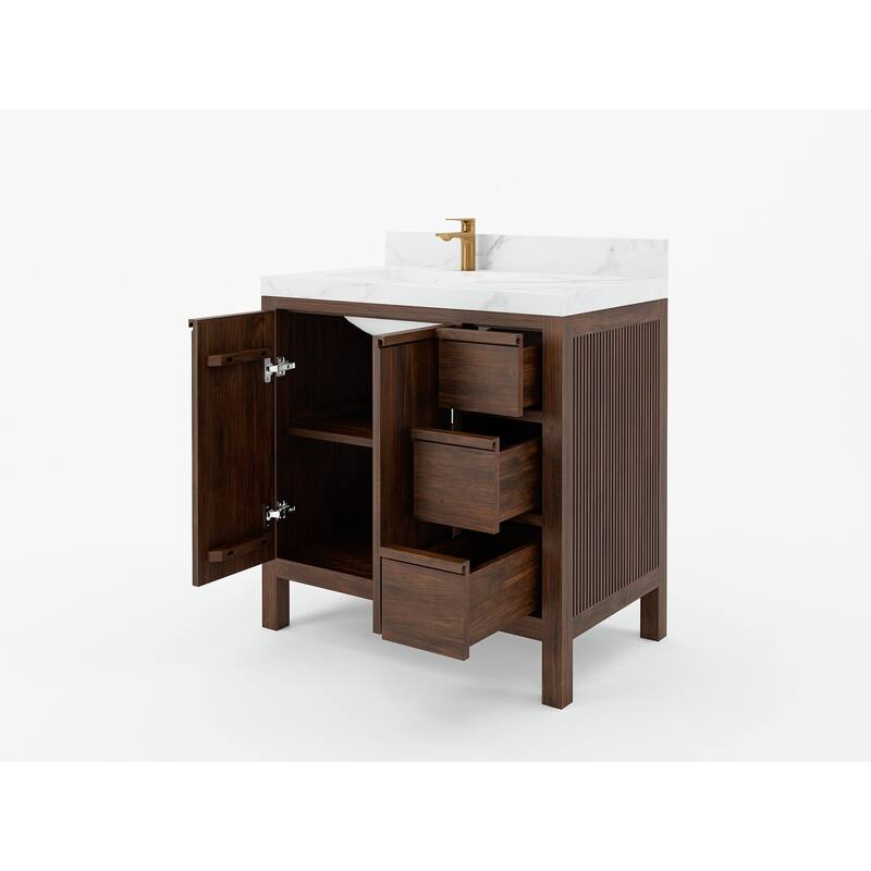 Willow Collections 36 in. W x 22 in. D Elizabeth Solid Teak Left Offset Sink Bathroom Vanity with Countertop