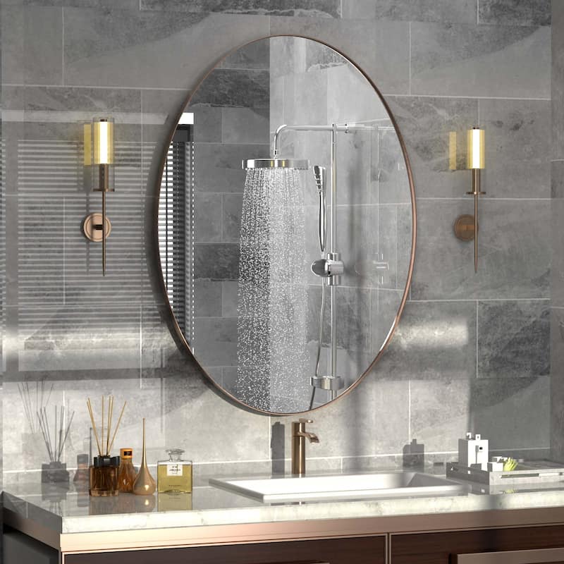 Wall Mirror Bathroom Mirror with Stainless Steel Frame (1 Piece) - 24W * 36H Inches - Brushed Brown