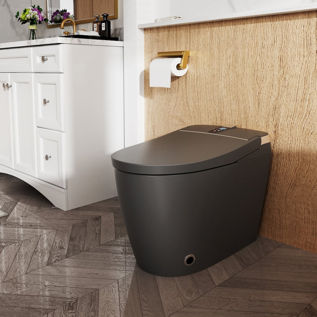 Elongated Smart Toilet with Bidet Wash, Heated Seat, Warm Air Dry, Remote Control, Auto Flush, LED Display