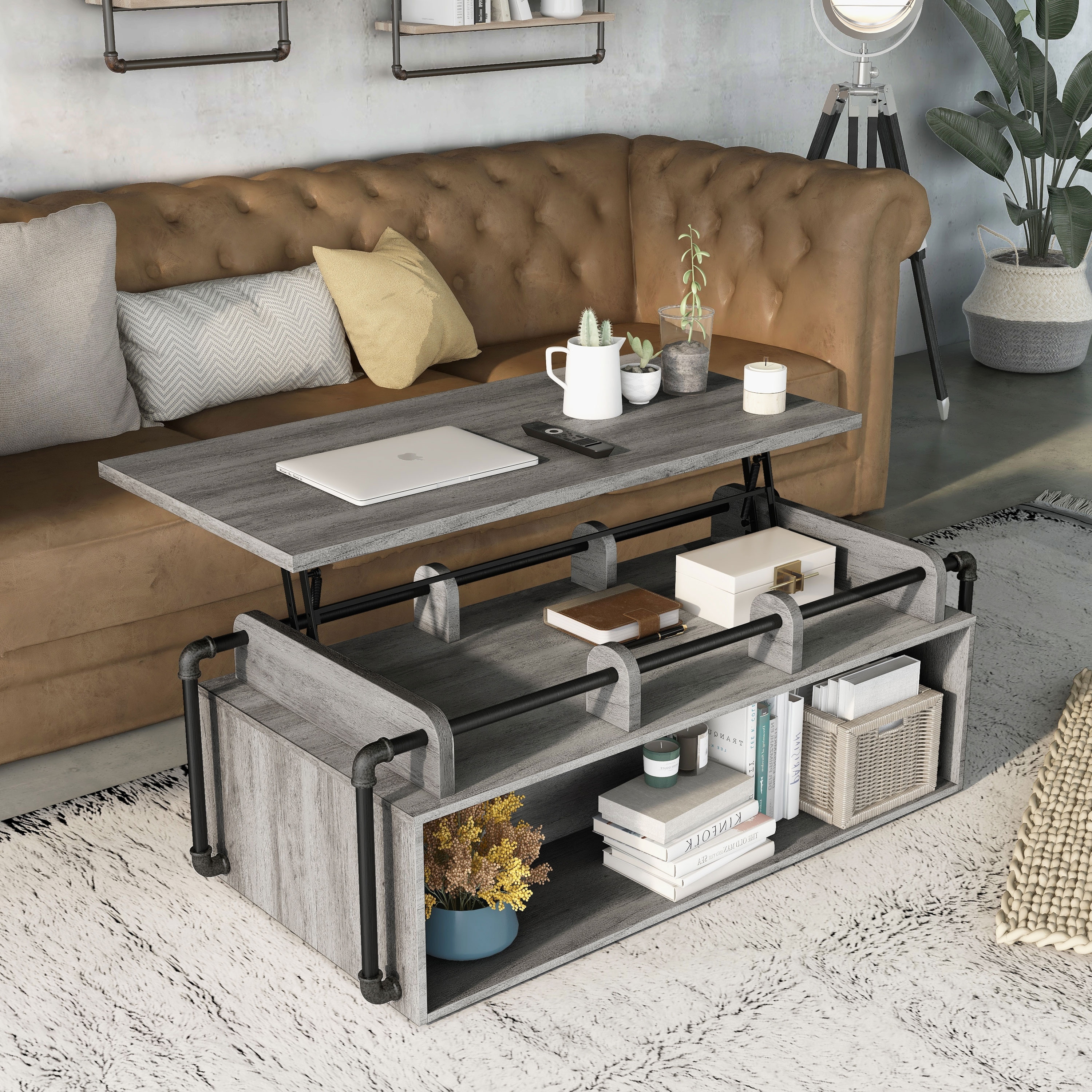 Callis Industrial 52 inch Lift Top Coffee Table by Furniture of