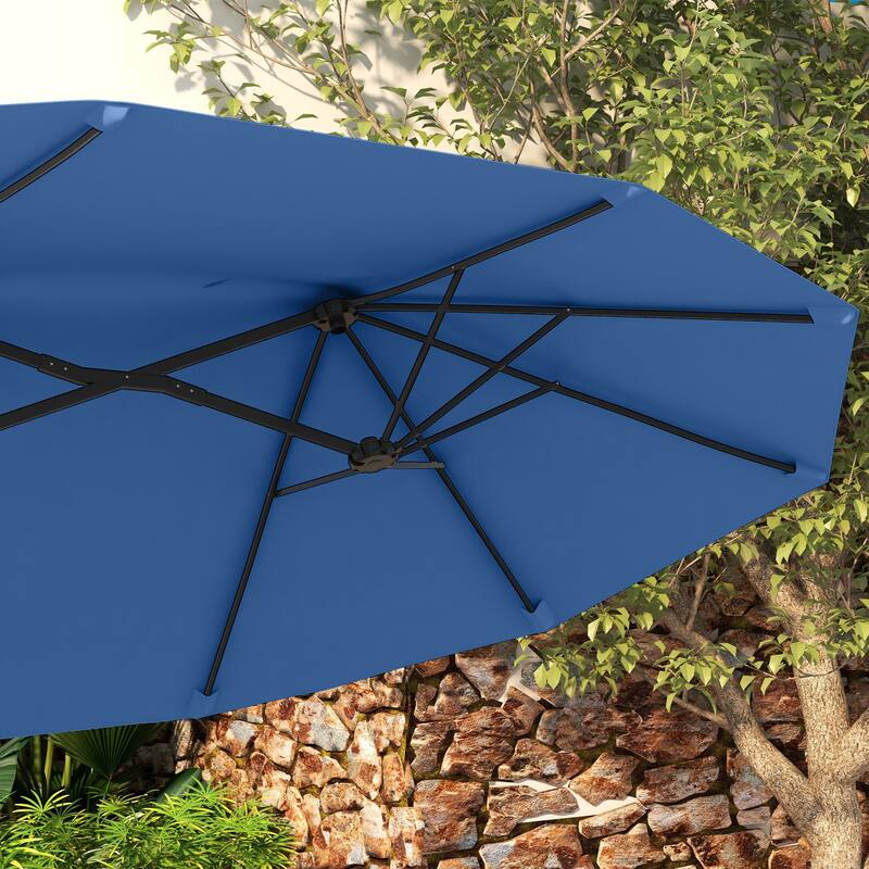 Outsunny Double-sided Patio Umbrella 9.5' Large Outdoor Market Umbrella with Push Button Tilt and Crank, 3 Air Vents and 12 Ribs