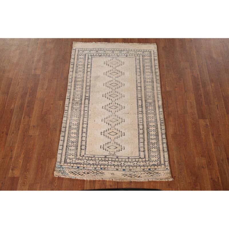Hand Knotted Oriental 100% Wool Carpet Traditional Geometric Beige & Ivories Bokhara Area Rug - 4' 8'' X 2' 11''