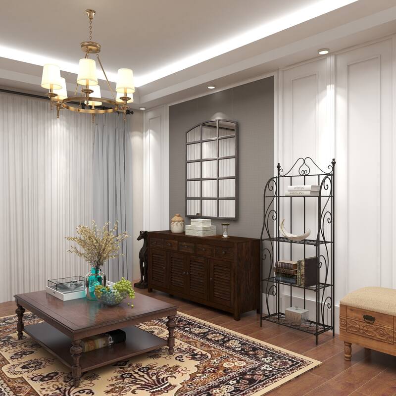 Black Metal Indoor Outdoor Tall Folding 4 Shelf Scroll Bakers Rack