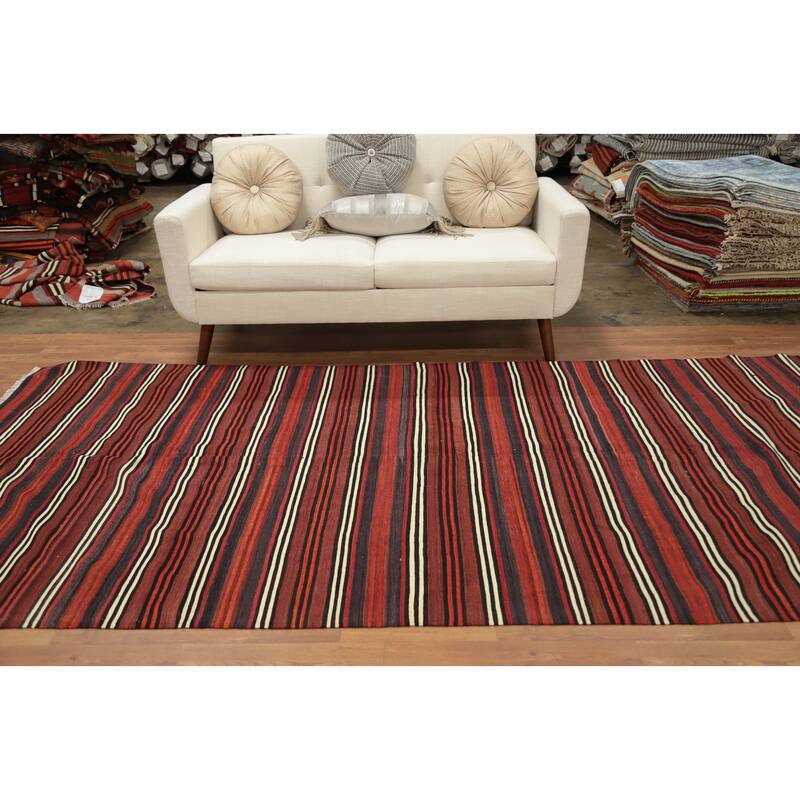 Hand Woven Oriental 100% Wool Carpet Southwestern Geometric Oranges & Rust Kilim Area Rug - 11' 6'' X 5' 0''