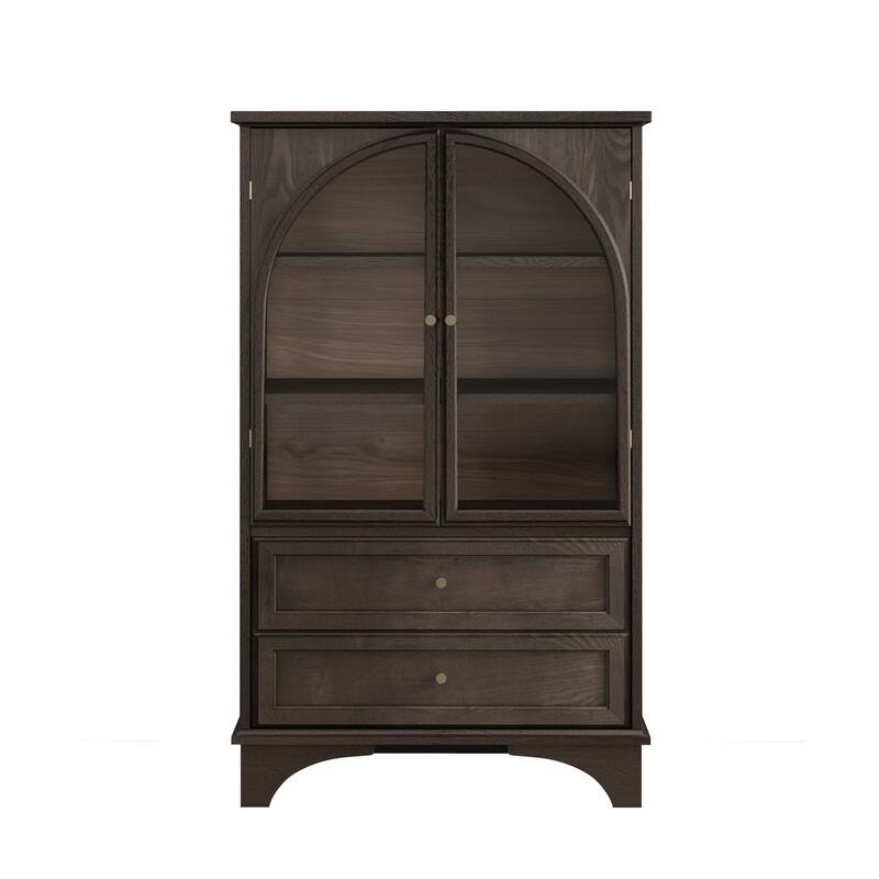 52.17"H Glass Door Display Case Storage Cabinet with Adjustable Shelf and Drawers for Stylish Organization