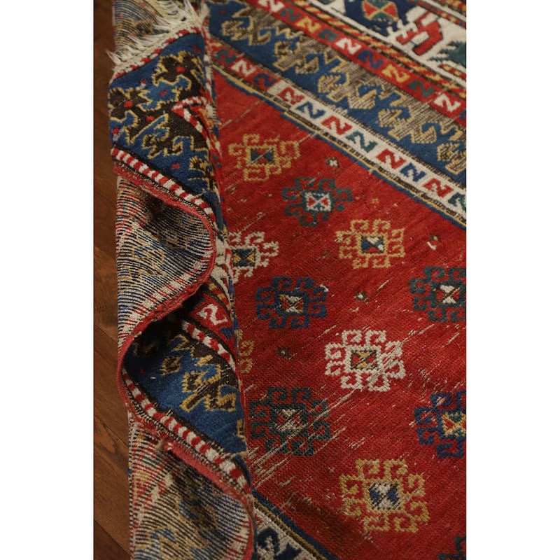 Hand Knotted Oriental 100% Wool Carpet Traditional Geometric Red Kazak Area Rug - 8' 0'' X 4' 9''