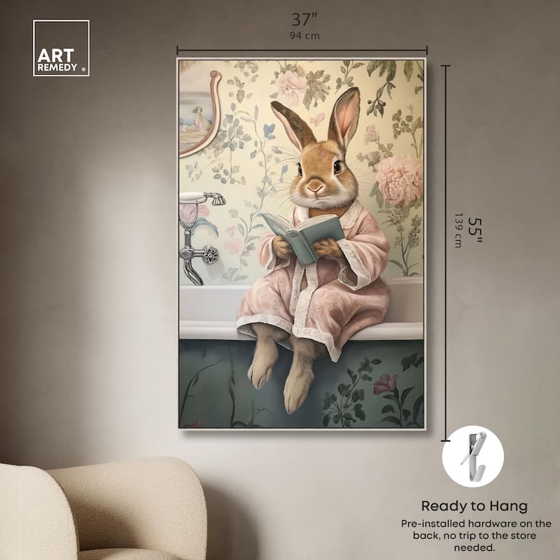 Bunny Bibliophile Bathing Canvas by Art Remedy