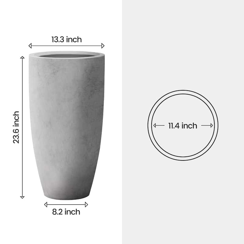 Plantara 24" H Tall Raw Concrete planter(Set of 2), Large Outdoor Plant pot, Modern Tapered Flower pot for Garden