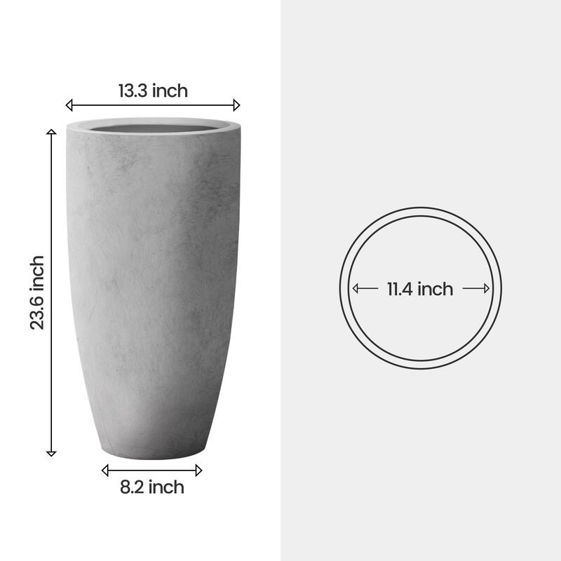 Plantara 24" H Tall Raw Concrete planter, Large Outdoor Plant pot, Modern Tapered Flower pot for Garden