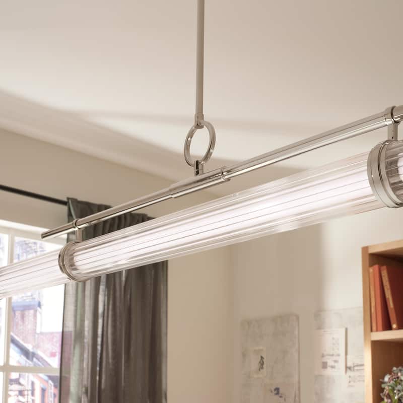 Riven 60.25 Inch LED 1 Light Linear Chandelier with Clear Fluted Glass in Polished Nickel