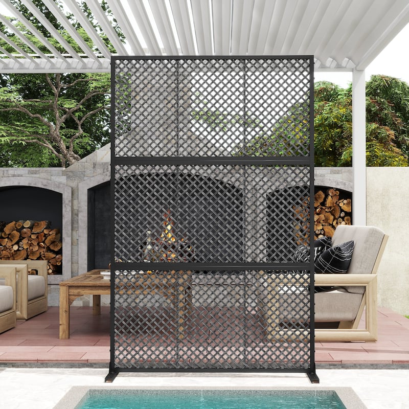 Outdoor Privacy Screen with Stand for Patio Garden Metal Fence