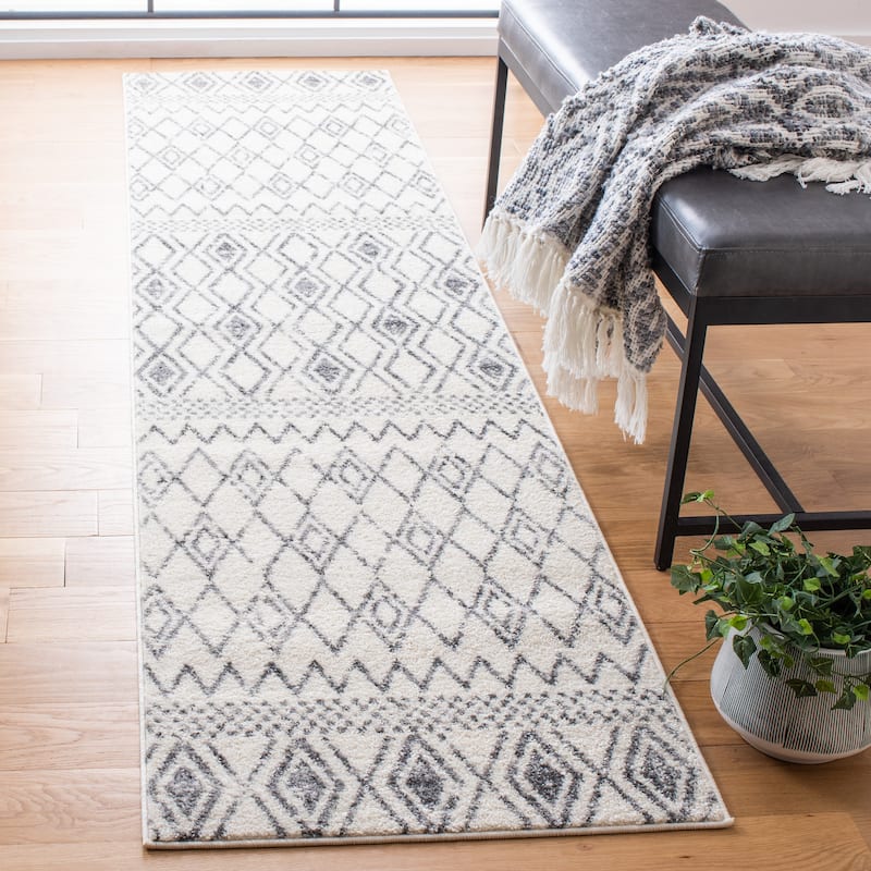 SAFAVIEH Tulum Dhimitra Moroccan Boho Rug - 2'2" x 9' Runner - Ivory/Grey