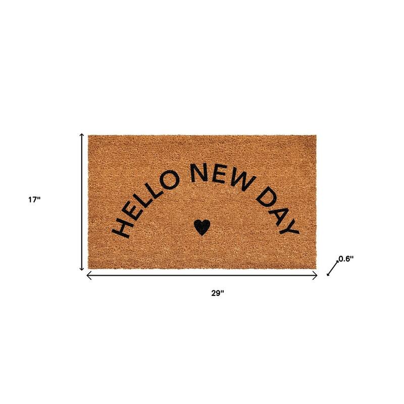 HomeRoots 17" X 29" Brown And Black Hello New Day Outdoor Coir Door Mat - 17.00' X '29.00