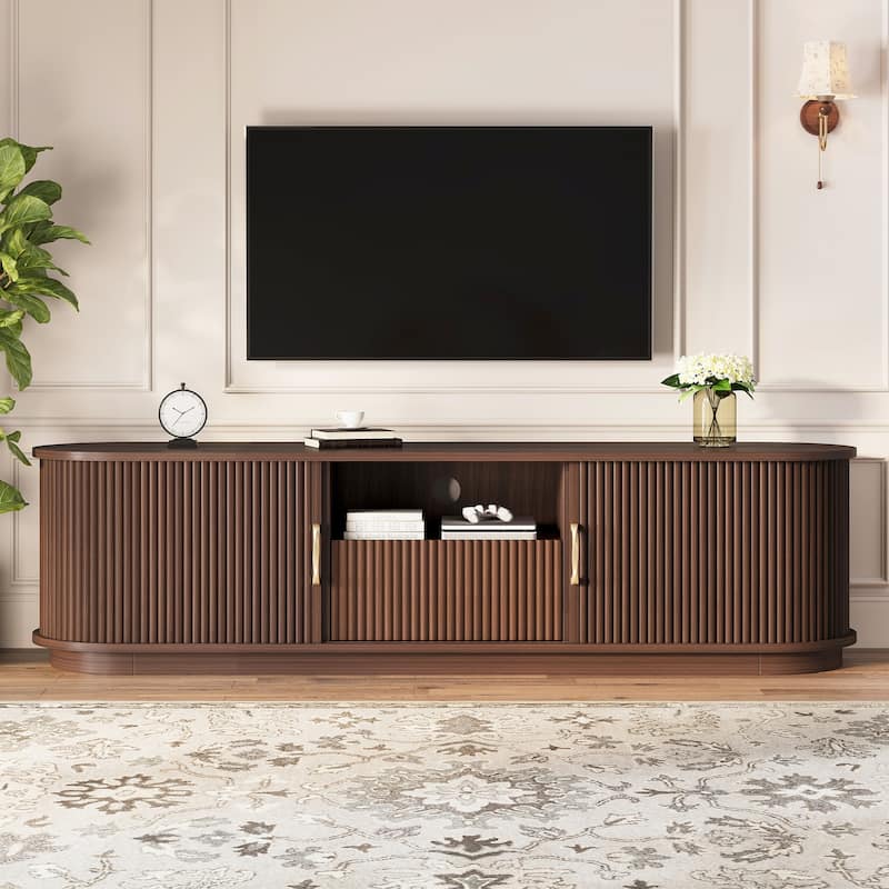 Vintage Rustic TV Stand with Sliding Doors & Drawer for TVs up to 75"