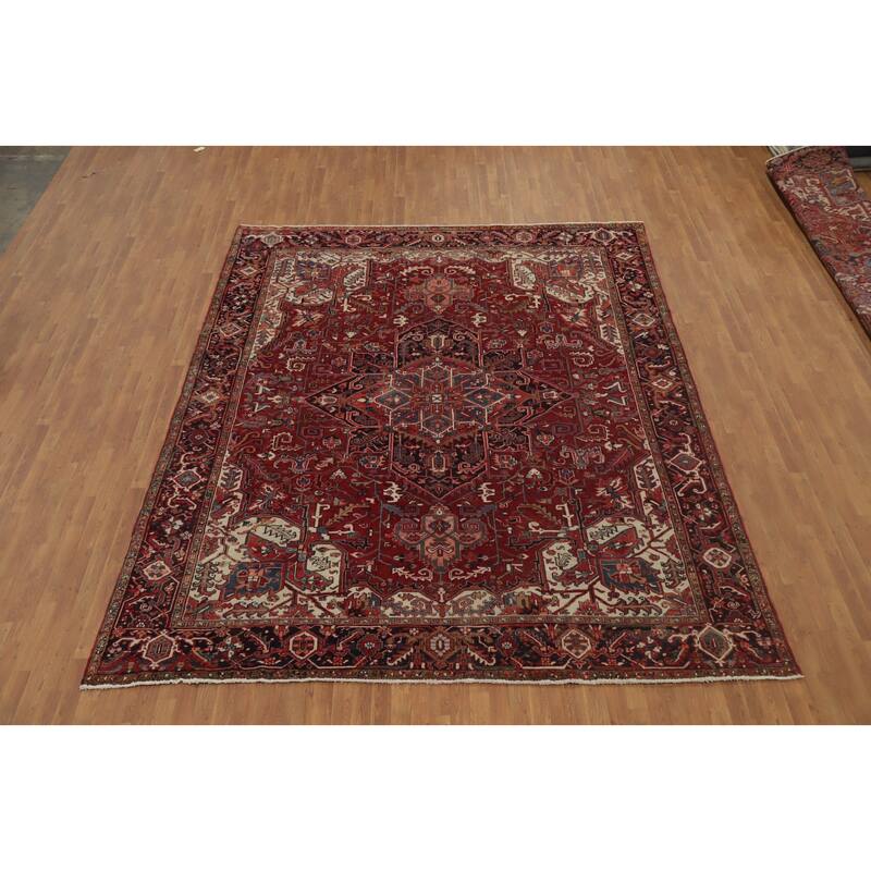 Hand Knotted Oriental 100% Wool Carpet Traditional Medallion Red Heriz Area Rug - 12' 2'' X 10' 0''