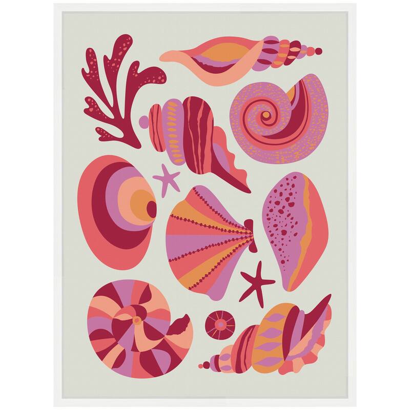 Kate and Laurel Sylvie Coastal Ocean Seashells Framed Canvas by Rachel Lee