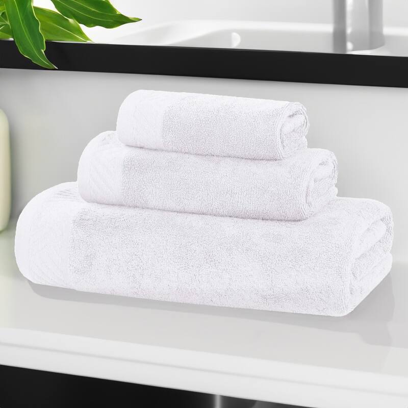 Superior Basketweave Egyptian Cotton Solid 3 Piece Assorted Towel Set - White
