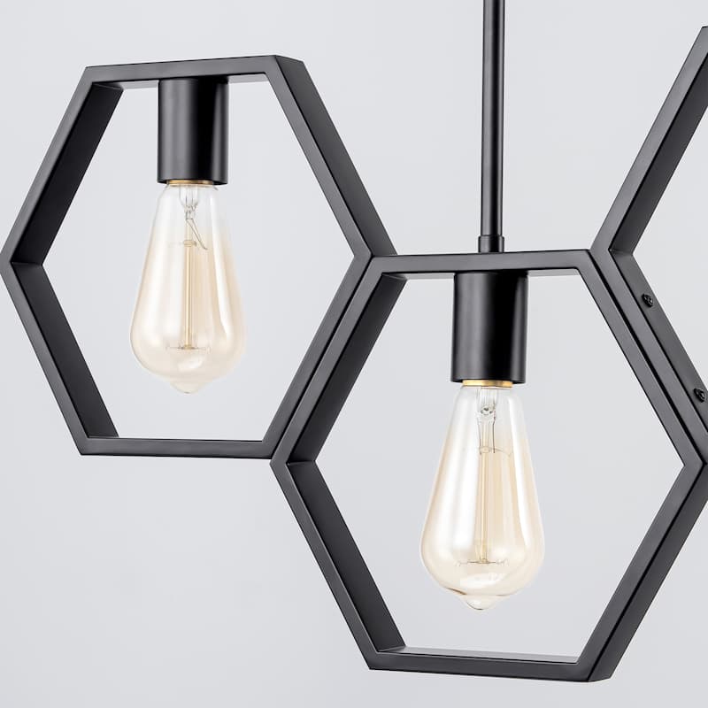 5-Light Mid-Century Modern Matte Black Geometric Pendant Island Lighting - 38.5 in. W x 72 in. H