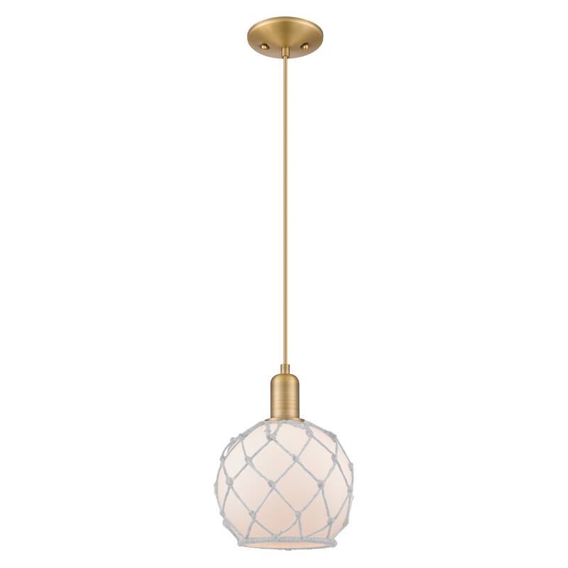 Innovations Lighting Endless Possibilities Arcadia - Farmhouse Rope - 1 Light 8" Cord Hung Mini Pendant - Brushed Brass/White Glass with White Rope